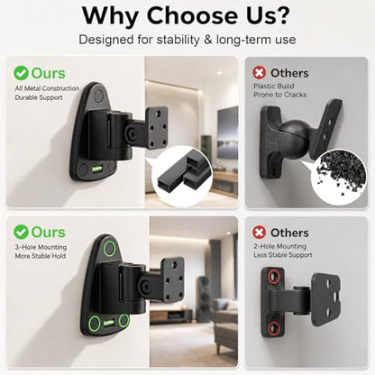 Universal Speaker Wall Mount for Speakers, Vertical 120°, Horizontal 180°Adjustment, Holds up to 30lbs, Compatible with Samsung , LG, Bose, JBL, KEF, Klipsch, Sony, Vizio & Others (2 Packs Black)