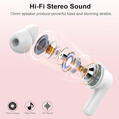 Wireless Earbuds, Bluetooth 5.4 Headphones, in-Ear Earphones with 4 ENC Mics Deep Bass Stereo, 40H Playtime LED Display Mini Charging Case Ear Buds, IP7 Waterproof Wireless Headphones for Android iOS - color: Pink Gold