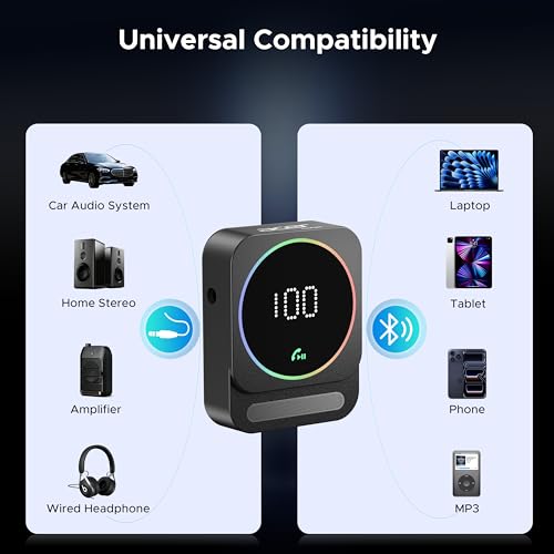 Acer Gadget Bluetooth Receiver for Car, 3.5mm AUX Bluetooth Car Adapter | Wireless Audio Receiver for Home Stereo/Wired Headphones, Hands-Free Call, 16H Battery, Noise Cancelling, Dual Pairing, Black