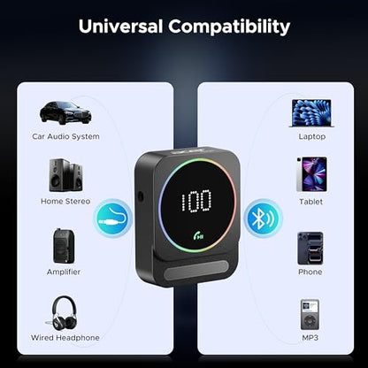 Acer Gadget Bluetooth Receiver for Car, 3.5mm AUX Bluetooth Car Adapter | Wireless Audio Receiver for Home Stereo/Wired Headphones, Hands-Free Call, 16H Battery, Noise Cancelling, Dual Pairing, Black