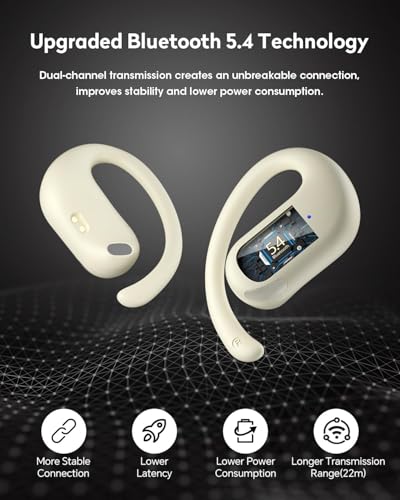 Open Ear Earbuds, 50H Open Ear Headphones Bluetooth 5.4, IPX6 Open Ear buds Wireless with Ear hook, Hi-res Stereo, AI Clear Call, Lightweight, Wireless Over Earbud for Workout, Gym, Running, Beige - color: Beige