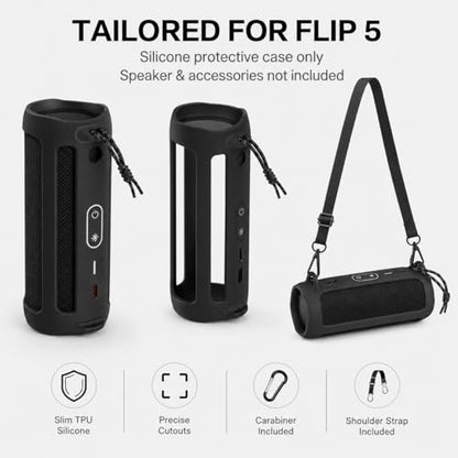 Silicone Case Compatible for FLIP 5 Portable Bluetooth Speaker, Gel Soft Skin Cover, Rubber Case, Travel Carry Pouch with Strap Not for Flip 6 (Speaker not Included | Soft Silicone Case for Flip 5 Speaker, Made for Grip, Travel Carry, and Everyday Cratch