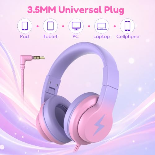Candy Bila Wired Kids Headphones for School, Over-Ear for Boys Girls | Volume Limiter 85/94dB, HD Stereo Sound, Microphone and Wired Control,Foldable Design, Gradient Red - color: Gradient Red