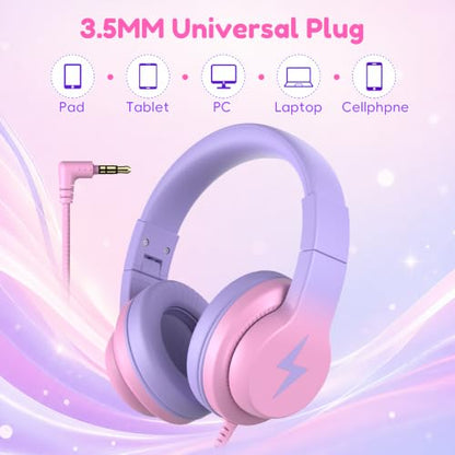 Candy Bila Wired Kids Headphones for School, Over-Ear for Boys Girls | Volume Limiter 85/94dB, HD Stereo Sound, Microphone and Wired Control,Foldable Design, Gradient Red - color: Gradient Red