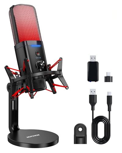 Dual Mode Wireless USB Microphone with Noise Cancellation for iPhone PC | Real-Time Monitoring, Cardioid Capture, RGB Gaming Mic for ASMR, Laptop, Computer, PS5, Streaming, Content Creation Recording