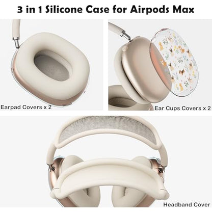 for AirPods Max Headphones Dog Flower Ear Covers for AirPods Max 2 | Cute Clear Ear Cups Cover | Beige Silicone Ear Pad Case Headband Cover for Apple AirPods Max 2/1 (2026/2024/2020) - color: Dog Flower/Beige