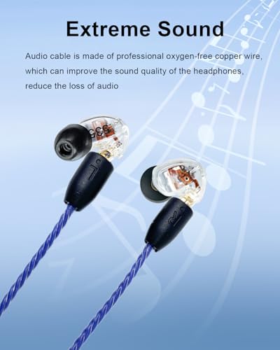 Earphone Replacement Cable 3.5mm MMCX Earbuds Cable, 3.94FT, Blue | for Shure SE215 SE315 SE425 SE535 SE846 Earphones, Plug and Play