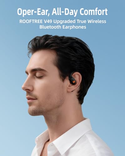 Open-Ear Earbuds,True Wireless Bluetooth Headphones with Microphone | Ultra-Lightweight Earphones, Comfort Hook Design, Clear Calls,IPX5 Water Resistant,Fast Charging,Black,V49