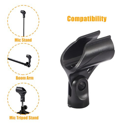 Adjustable Microphone Holder & Microphone Clip, Mic Clip for Microphone Stand, Fits Wireless Handheld Microphones, Includes 5/8" Male to 3/8" Female Thread Adapter, 2 Pack