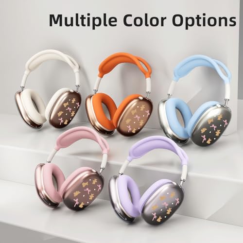 Cute Pink Bow Bear Clear Case for Airpods Max Headphones Lovely Girl Print Soft TPU Ear Cups Cover Anti-Scratch Silicone Ear Pad Protective Case 53 Headband Cover for Apple Airpods Max - color: Bow bear 08