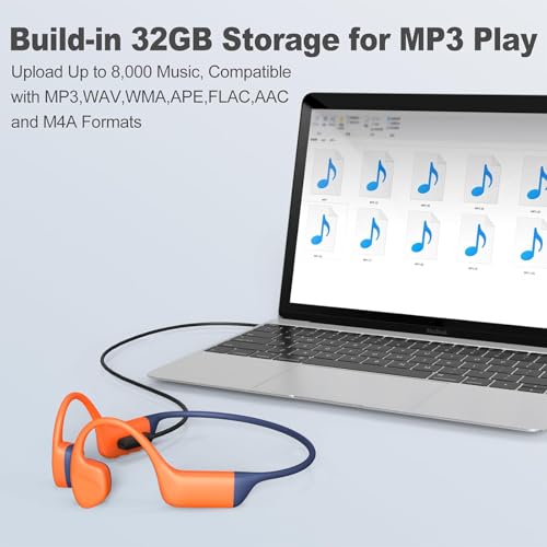 Bone Conduction Headphones Swimming-IPX8 Waterproof Open-Ear Swimming Headphones,Bone Conduction Bluetooth 5.4 Wireless Earphones for Workouts and Running,Built-in Mic & 32GB MP3 Player - color: Orange
