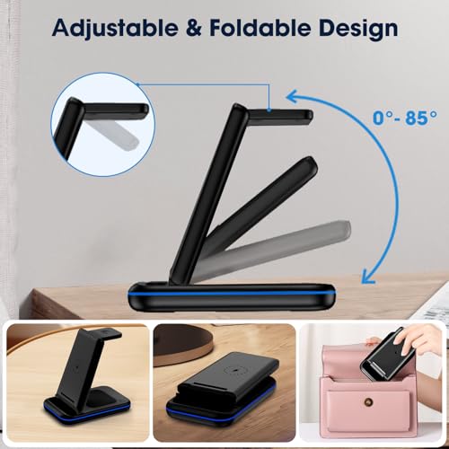 Wireless Charging Station for Samsung/Android, Fast Wireless Watch Charger Station Compatible for Samsung Galaxy S26 Ultra/S25/S24+/Z Flip 7/6 Fold 7/6, Watch8/7/Pro/Active 2 Galaxy Buds3/2 Pro(Black) - color: Black