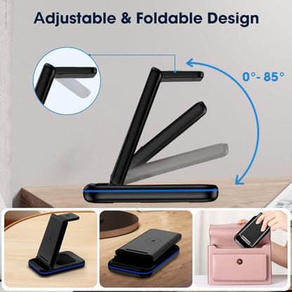 Wireless Charging Station for Samsung/Android, Fast Wireless Watch Charger Station Compatible for Samsung Galaxy S26 Ultra/S25/S24+/Z Flip 7/6 Fold 7/6, Watch8/7/Pro/Active 2 Galaxy Buds3/2 Pro(Black) - color: Black