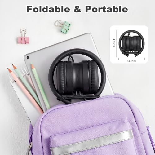 AILIHEN I35 Kids Headphones for School with Mic, 93dB Volume Limited, Black | Wired On Ear Headphones for Boys Girls, Foldable Lightweight Headphone for Classroom Learning & Entertainment Travel Computer - color: Jet Black