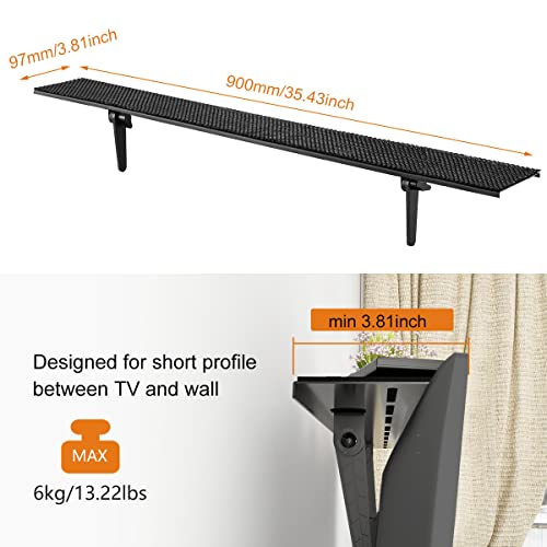 Plus No Drill TV Top Shelf 35.43 inch Wide for Thin Monitor TV Top Mounting Bracket Platform Holds Speaker, AV Receiver, Media Box, Game Console and More (CS106XLMINI) - size: 35 inch MINI