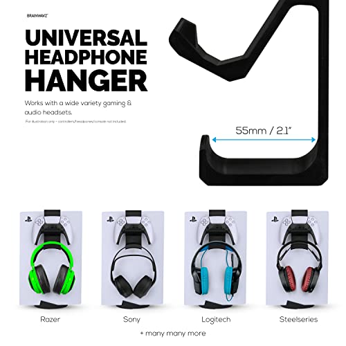 PS5 Game Controller & Headphone Hanger Console Mount for PlayStation PS5 DualSense Gamepad, Hook-On Hanger Bracket - Black