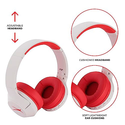Altec Lansing Kid Safe Noise Cancelling Wireless Headphones 15H Battery, 85dB Volume Limit, Foldable Design Powerful Sound, Active Noise Cancellation Perfect for Kids Ages 7+ - color: Whiteout Classic Red