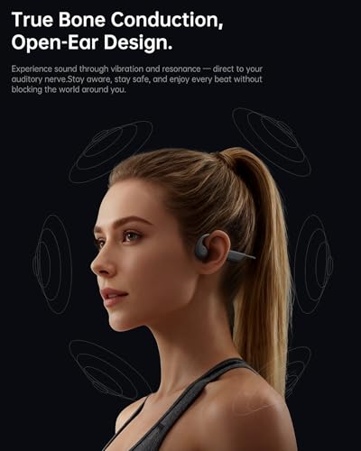 New Bone Conduction Headphones Bluetooth 6.0, Open Ear Headphones with Mic, 3 EQ Modes, Anti-Leak Audio, Dual Pairing, 10H Playtime, 25g Lightweight, IP65 Waterproof for Running, Cycling & Hiking - color: Beige