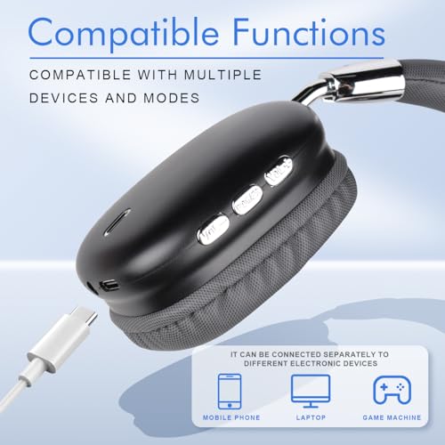 Over Ear Bluetooth Headphones, Foldable Headphones Wireless, Comfortable Fit, Foldable Lightweight Headset, Bluetooth Headphones with Microphone for Phone PC Travel (Black) - color: Black
