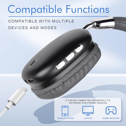 Over Ear Bluetooth Headphones, Foldable Headphones Wireless, Comfortable Fit, Foldable Lightweight Headset, Bluetooth Headphones with Microphone for Phone PC Travel (Black) - color: Black