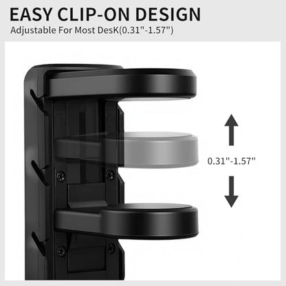 Premium Headset Stand & Gaming Headphone & Controller Holder - 360° Adjustable Under Desk Hook with Cable Management, Black - Perfect Desk & PC Accessories