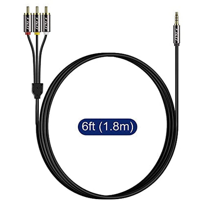 J&D 3.5mm to RCA AV Cable, Gold Plated Copper Shell Heavy Duty 3.5mm 1/8 inch Male TRRS to 3 RCA Male Plug Stereo Audio Video AUX Cable for Tablet, Speaker, Home Theater, 6 Feet - size: 6 Feet