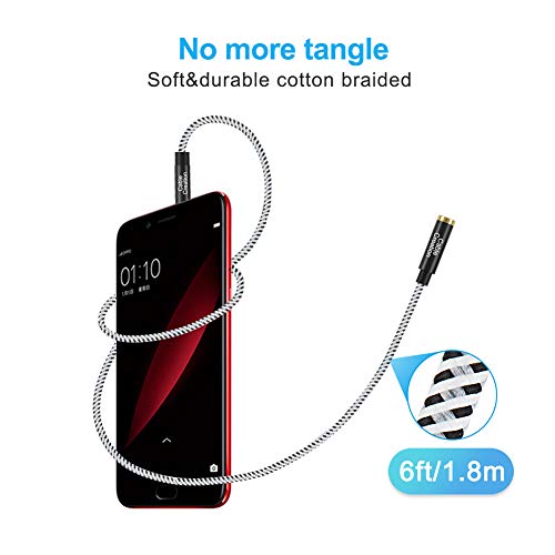 CableCreation 1.8M 3.5mm Male to Female Extension Stereo Audio Extension Cable,Headphone Extension Cable 6 Feet,Slim and Soft Aux Cable with Gold Plated Connector, Black and White - size: 6 FT