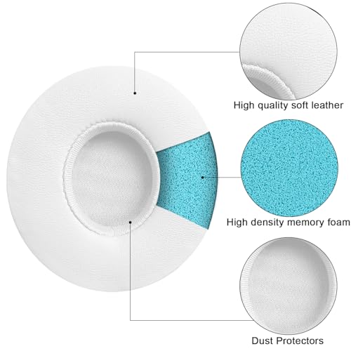 Replacement Ear Pads for Beats Solo 2 & Solo 3 Wireless On-Ear Headphones, Replacement EarPads Cushions Headphones Covers with Memory Noise Isolation Foam Softer Leather-White - color: White