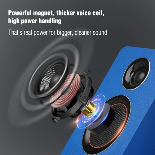 Computer Speakers, Bluetooth 5.3, USB-C, AUX/RCA, 3-Inch Woofer, Blue | A 3-inch carbon fiber woofer and 1-inch silk dome tweeter in wood cabinets. For PCs, turntables, TVs, gaming and music. - color: Blue