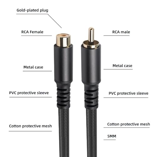 for RCA Extension Cable Male to Female Gold Plated Digital Analog AV RCA Coaxial Cord for HDTV DVD Player Subwoofer Speaker(1.8m/5.9ft) - size: 1.8m/5.9ft