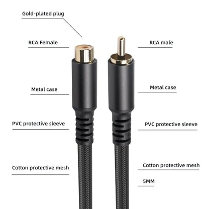 for RCA Extension Cable Male to Female Gold Plated Digital Analog AV RCA Coaxial Cord for HDTV DVD Player Subwoofer Speaker(1.8m/5.9ft) - size: 1.8m/5.9ft