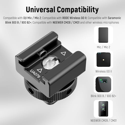NEEWER Cold Shoe Mount Adapter Compatible with DJI Mic 2 Rode Wireless GO II Hollyland Saramonic NEEWER Wireless Mini Microphone, Anti Interference Offset Contact Design for Speedlite Flash, UA079 - style: UA079