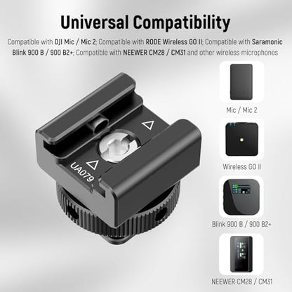 NEEWER Cold Shoe Mount Adapter Compatible with DJI Mic 2 Rode Wireless GO II Hollyland Saramonic NEEWER Wireless Mini Microphone, Anti Interference Offset Contact Design for Speedlite Flash, UA079 - style: UA079