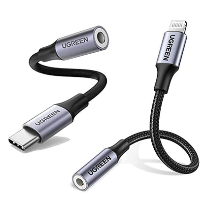 UGREEN Lightning to 3.5mm Adapter for iPhone and USB C to 3.5mm Audio Adapter Bundle
