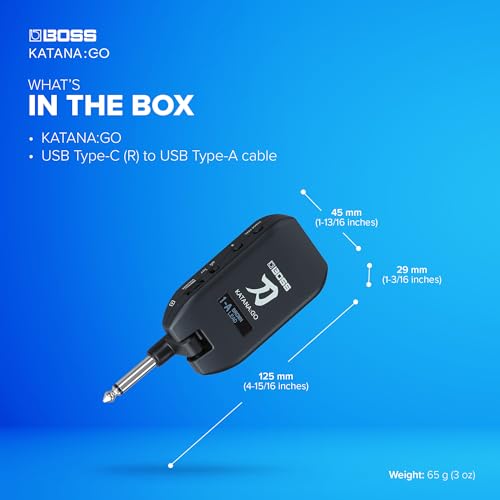 BOSS KATANA:GO | Personal Headphone Amplifier for Guitar & Bass | Ready-To-Play Sounds from Stage-Class Katana Amps | Advanced Spatial Technology | Edit Tones & Stream Backing Music via Bluetooth | Ready-To-Play Sounds from Stage-Class Katana Amps, Advanc