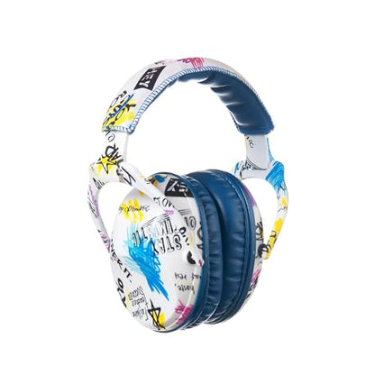 Kids Ear Protection Safety Ear Muffs, NRR 25dB Noise Reduction Children Earmuffs, Hearing Protectors for Sleeping, Studying, Airplane, Concerts, Fireworks-Graffiti with Blue Band - color: Blue Band Graffiti