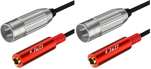 J&D 1/4" Female to XLR Male Stereo Audio Cable, Balanced Quarter Inch TS/TRS to XLR 3 Pin Interconnect Cable, Nylon Braided, 1 ft, Red (Pack of 2) - size: 1 ft (Pack of 2)