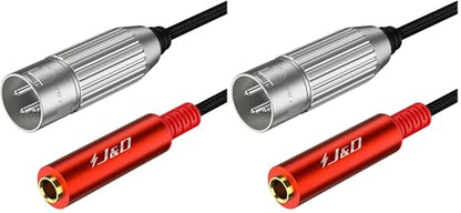 J&D 1/4" Female to XLR Male Stereo Audio Cable, Balanced Quarter Inch TS/TRS to XLR 3 Pin Interconnect Cable, Nylon Braided, 1 ft, Red (Pack of 2) - size: 1 ft (Pack of 2)