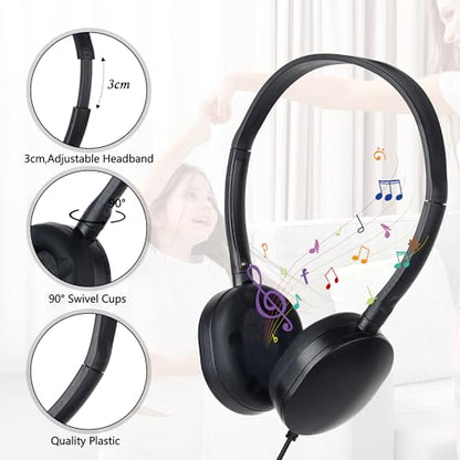 Headphones Bulk 24 Pack for Classroom School,Wholesale Earphones | Class Set for Students Teens, Adult Group Learning, Computer Lab, Library, Online Lesson and Testing 3.5mm Jack (Black) - size: 24 Pack Black