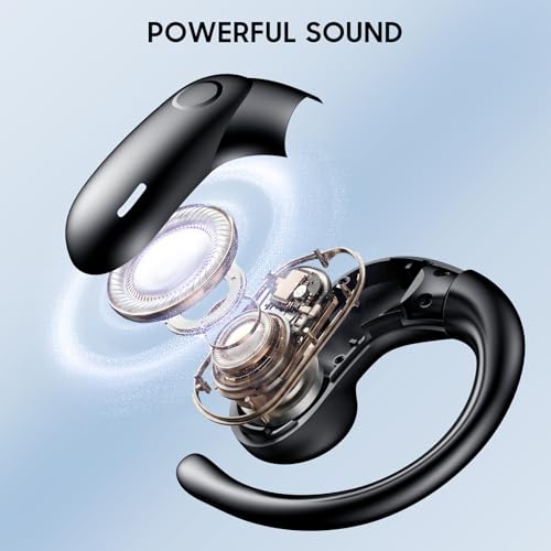 kurdene Open-Ear Headphones, Digital Display Wireless Earbuds Ear Hooks | Ultra-Comfort, Snug Fit, Powerful Sound, Clear Calls, 42H Playtime, Bluetooth 5.4 for Office, Outdoor Use-Black