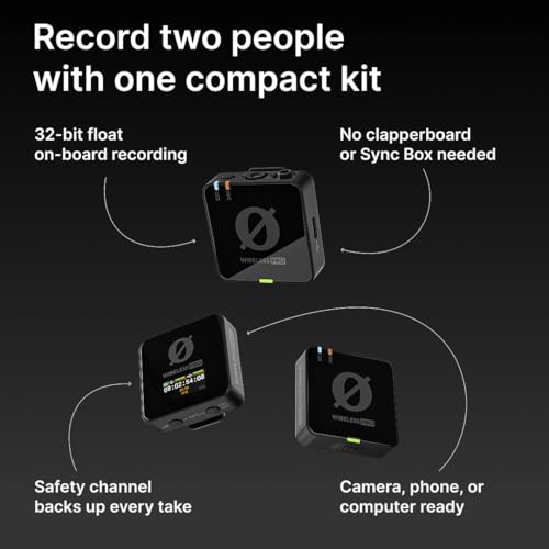 RØDE Wireless PRO Compact Wireless Microphone System with Timecode, 32-bit Float On-board Recording, 2 Lavalier Microphones and Smart Charge Case for Filmmaking and Content Creation | 32-bit Float On-board Recording, 2 Lavalier Microphones and Smart Charg