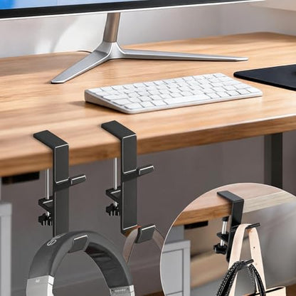 Desk Mount Bag Holder Hook Clamp, Bag Hook 2 Pcs-Double Hook Black | Portable Purse Hook for Table, Reduce Desk Clutter, Desk Mount Headphones Holder, Backpack Hanger, Table Hanging Storage - color: 2 Pcs-Double Hook Black