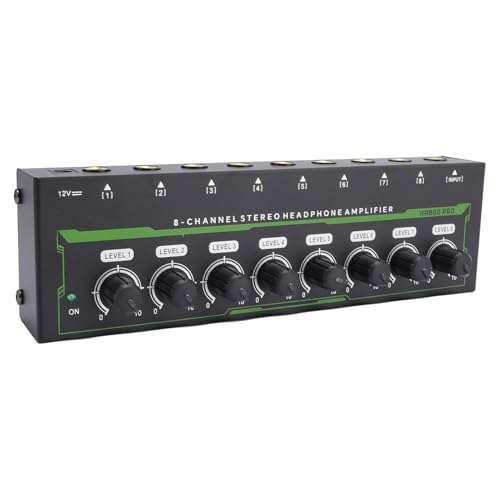 8 Channel Headphone Amplifier, 8 Outputs 1 Input Stereo Earphone Amp with Independent Volume Control for Studio and Stage (US Plug)