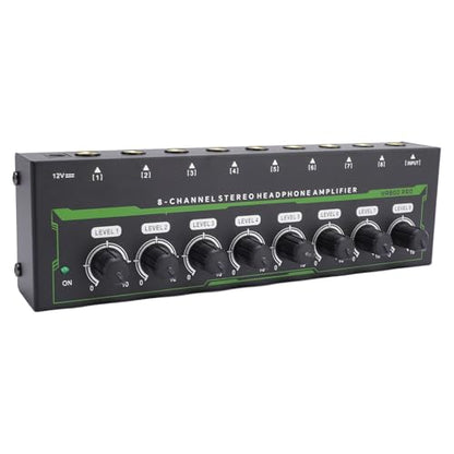 8 Channel Headphone Amplifier, 8 Outputs 1 Input Stereo Earphone Amp with Independent Volume Control for Studio and Stage (US Plug)
