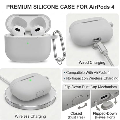 for Airpods 4th Case Cover, Come with Cleaner Kit,Soft Skin Silicone Case Cover with Keychain, Full Protective Case for Men and Women, Compatible with AirPods 4th Generation Case,Grey - color: B9-Grey
