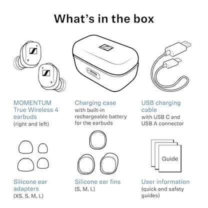 Sennheiser MOMENTUM True Wireless 4 Smart Earbuds, Bluetooth 5.4, Crystal-Clear Sound, Noise Cancelling Earbuds, Comfortable Design, 30-Hour Battery, Adaptive ANC, LE Audio, Auracast – White - color: White