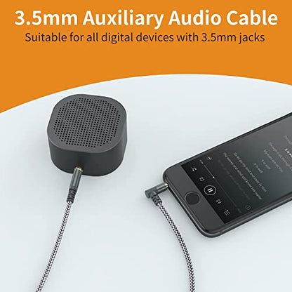 2 Pack Aux Cable, 10ft TRS Auxiliary Cables 90 Degree Right 3.5mm Nylon Braided 1/8 AUX Cord for Car Compatible with Stereos, Speaker, iPod iPad Smartphone, Headphones Sony,Echo Dot,Beats- Grey - size: 10 Feet