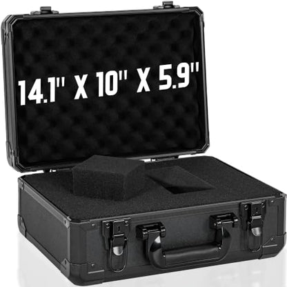 14 Inch Carrying Case with Customizable Pre-Diced Foam | Aluminum Case, Aluminum Alloy Sturdy Build, Storage Case for Microphone, Equipment, Camera, Tools, Recorder, etc - size: 14.1x10x5.9 Inch