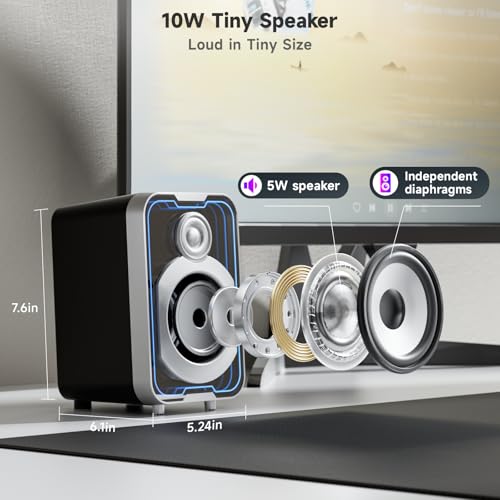 SOULION 10W USB Powered Wired Bluetooth 2.0 Computer Speakers | 2.0 PC Speakers, Easy-Control Pod, 5 Mirror-Like LED Light Modes, for Monitor Laptop Desktop Gaming Music