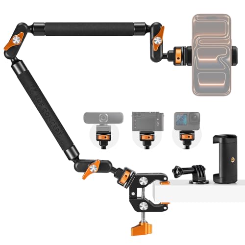 K&F CONCEPT 22" Magic Arm Clamp Kit, Overhead Desk Camera Mount, Long Articulating Friction Boom Arm for Phone, Action Camera, LED Light, Microphone | Long Articulating Friction Boom Arm for Phone, Action Camera, LED Light, Microphone, MS63